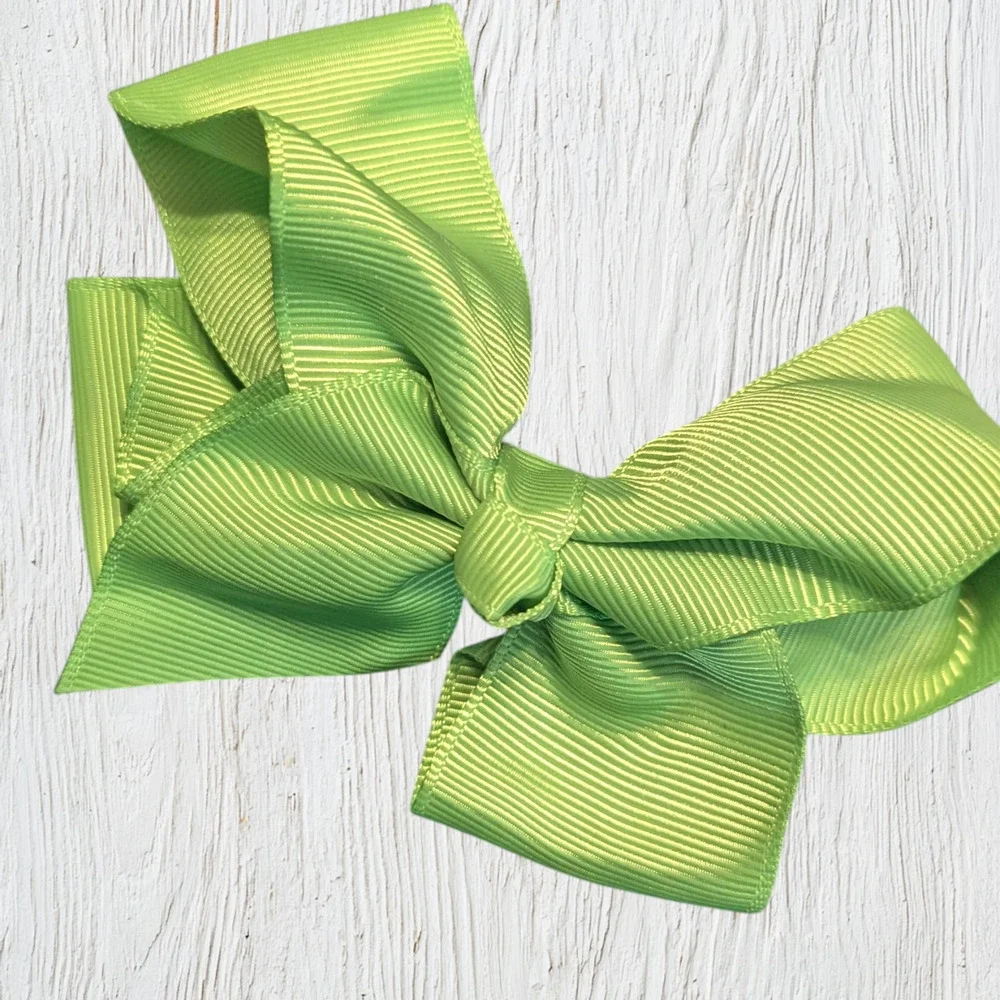 Set of 2 Lime Green Grosgrain Hair Bows 3